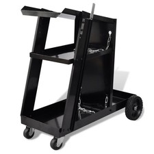 Welding Cart Steel Black 702x390x730mm 3-Shelf Workshop Trolley 40kg Lacquereds