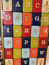Vintage Hand Painted Wooden Alphabet Block Letter Wall Art Home Decor