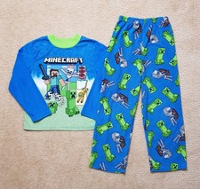 Minecraft Size 10 Boy Kid Sleep Pajama Set Game Movie Long Sleeve Tee Pants Used