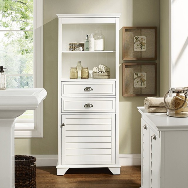 Crosley Furniture Lydia 60 Inch Tall Bathroom Cabinet White For