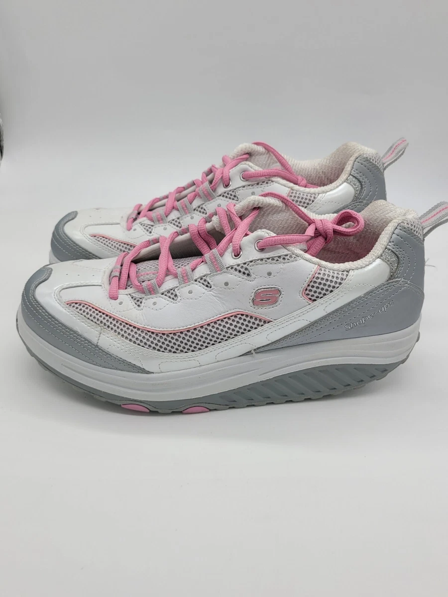 Skechers Shape Ups Womens Walking Shoes Pink White 11803 Lace Up