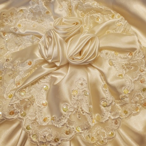 Vintage Bridal Originals White Pearls Sequin Satin Wedding Dress Back Bow - Picture 17 of 21