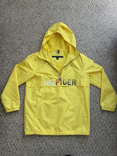 NWOT Tommy Hilfiger Youth Unisex L Jacket Yellow Half Zip Hooded Windbreaker - Picture 4 of 6