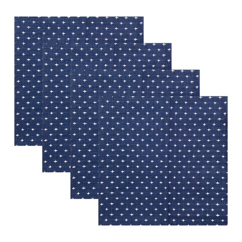 Thyme & Sage Embroidered "Plus" Dinner Napkins Set 4 Blue Cotton 18" - Picture 3 of 12