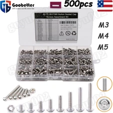500pcs Button Head Hex Socket Cap Screw Bolts Nut Washer Assortment Kit M3 M4 M5