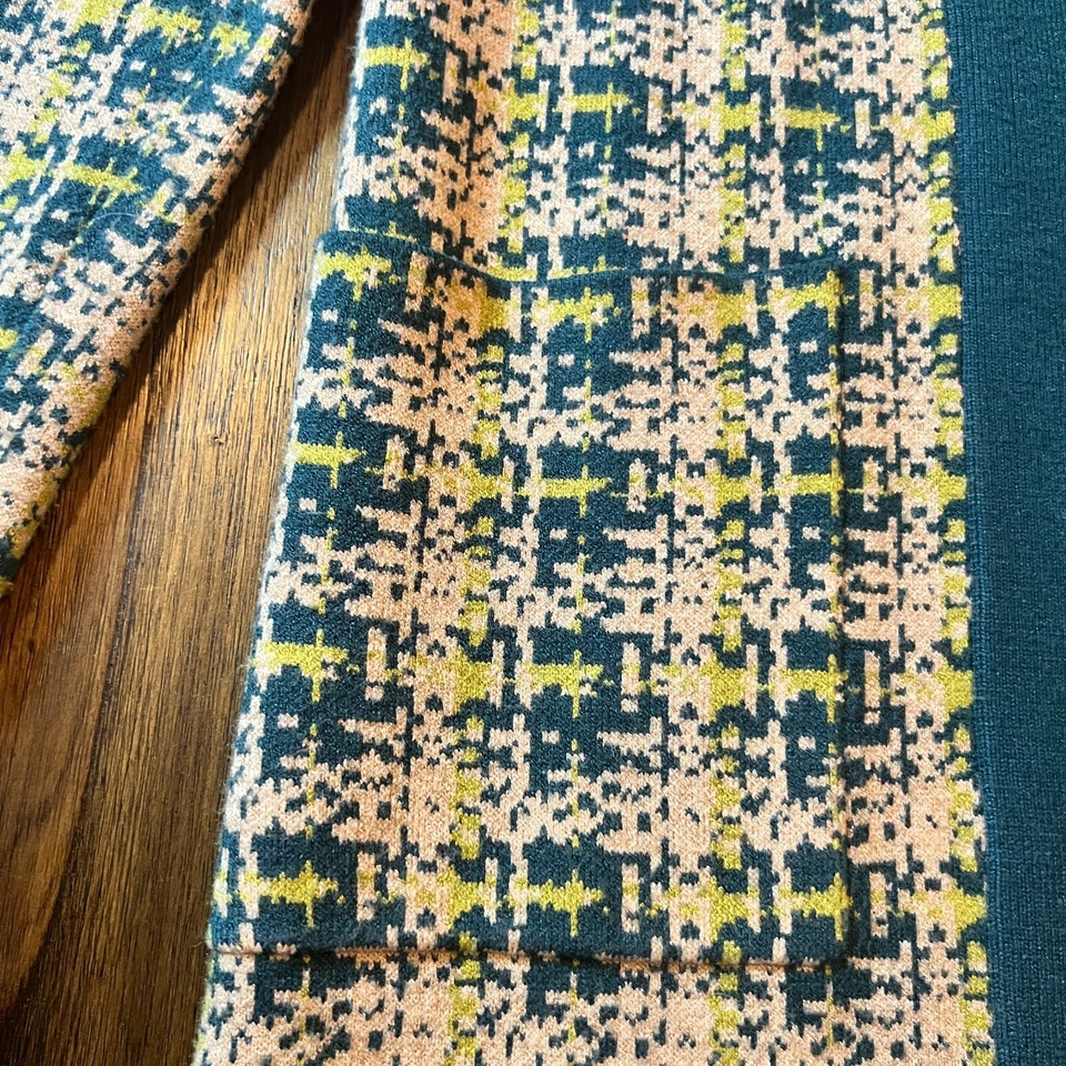 Christian Siriano Women's Green Plaid Open Cardigan Size xs long duster sweater - Image 3 of 4