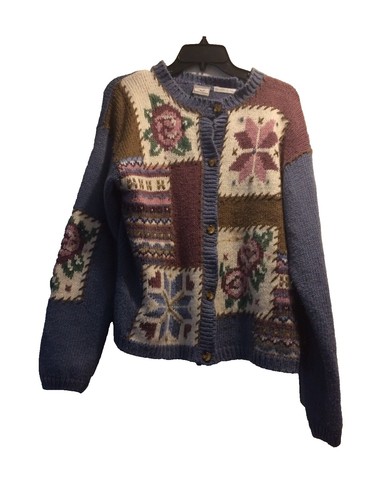 Vintage 1970s-1980s Jantzen Blue Cardigan Sweater Size Large Made