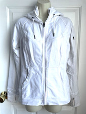Athleta Jacket size Small White Full Zip Hooded Thumb Holes Sleeves Heavy Cotton