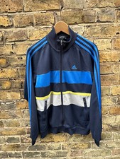 ADIDAS giacca uomo pista cardigan piccolo zip poliestere vintage blu anni 90