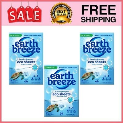 3P Earth Breeze Laundry Detergent Sheets, Fresh Scent Eco Sheets, 32 Ct, 64 Load
