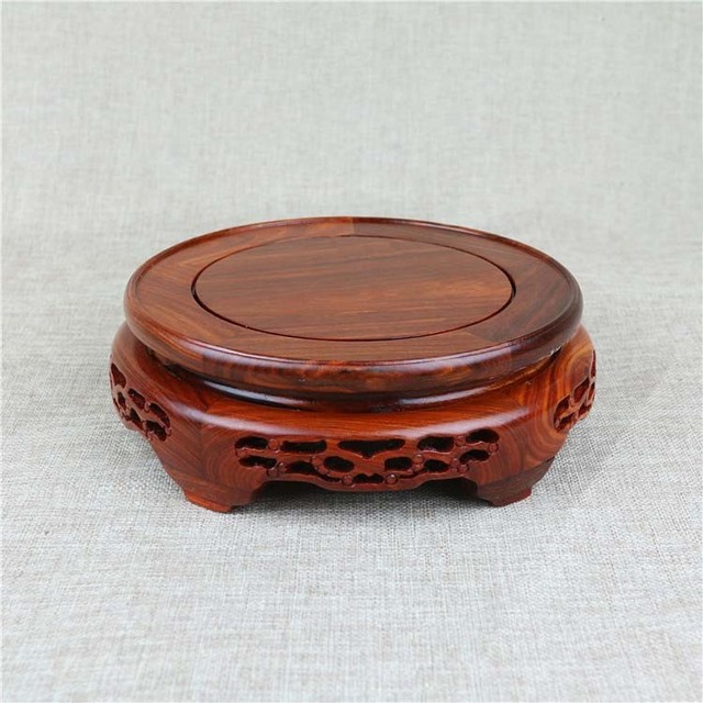Black solid wood Display pedestal Round Hollow stand vase teapot Base 6