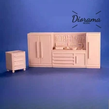 Unpainted 1/64 Diorama Garage Tool Cabinet Model Set Workbench Scene Props Model