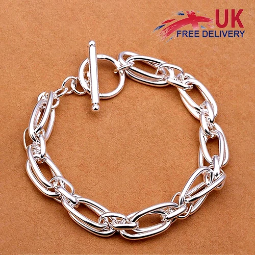 Solid 925 Sterling Silver Double Chain Bangle Bracelets Women s Jewelry UK