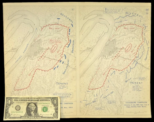 Vintage Siege of Vicksburg Map Mississippi Ulysses S Grant John Pemberton