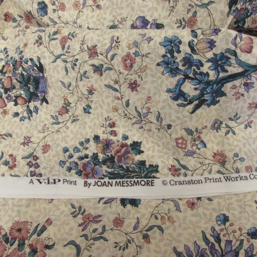 VTG Joan Messmore Teal Tan Blue Floral Cranston Cotton Quilt Fabric 2yd x44 - Picture 2 of 9
