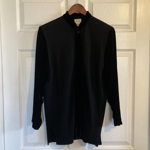 VTG Neiman Marcus Sweater Cardigan Women Size M Black Wool Silk Velvet Button Up