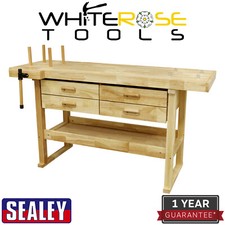 Sealey Woodworking Bench with 4 Drawers Rubberwood Workshop Garage