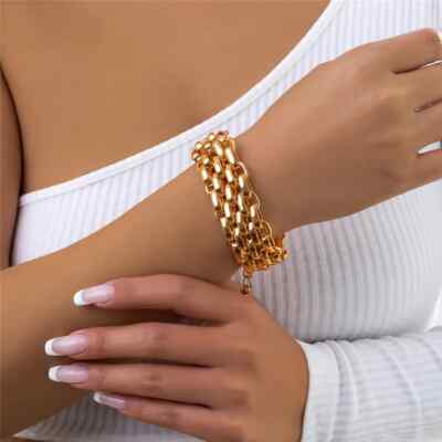 NEW WOMEN'S HEAVY YELLOW GOLD  CIRCLE MESH WEAVE INTERLOCKING LINK BRACELET 7.5''