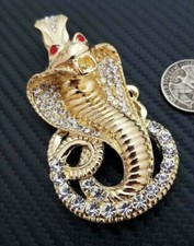 Real Moissanite 2Ct Round Cut Cobra Snake Pendant 14K Yellow Gold Plated Silver