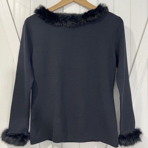 Vintage Joseph A Black Long Sleeve Top Feather Collar Cuffs Large 90s Fran Fine - Picture 2 of 5