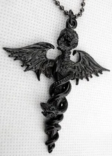 Motley Crue Necklace Black Finish Dr Feelgood Pendant Skull Sword Snake New