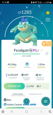 Shiny Feraligatr Legacy ( Hydro Cannon ) Pokemon Tr@de Go