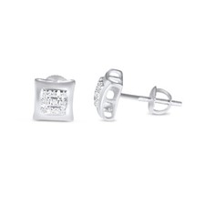 .05 CTW Diamond 10K White Gold Square-Shape Stud Earrings