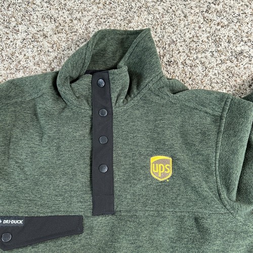 Dri Duck Pullover Mens Small Green UPS Long Sleeve Four Button Fleece Sweatshirt - Picture 5 of 12