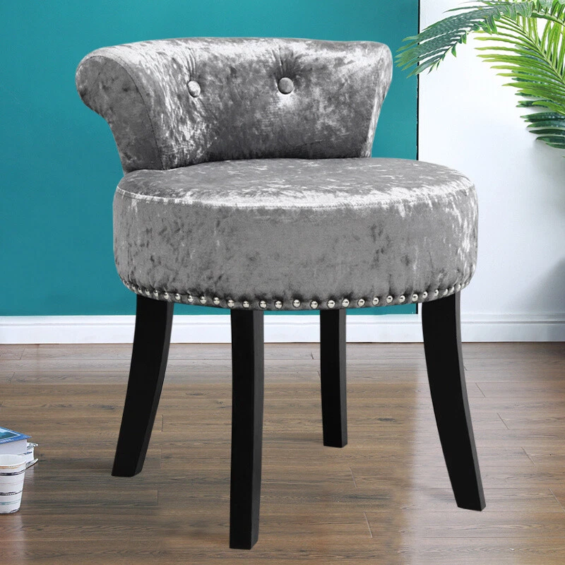Dressing Table Stool Ice Velvet Vanity Chair Bedroom Makeup Stool Black Leg Seat