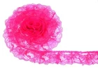 FUCHSIA PINK~2 Inch Wide Ruffled Floral Lace Trim~By 5 Yards