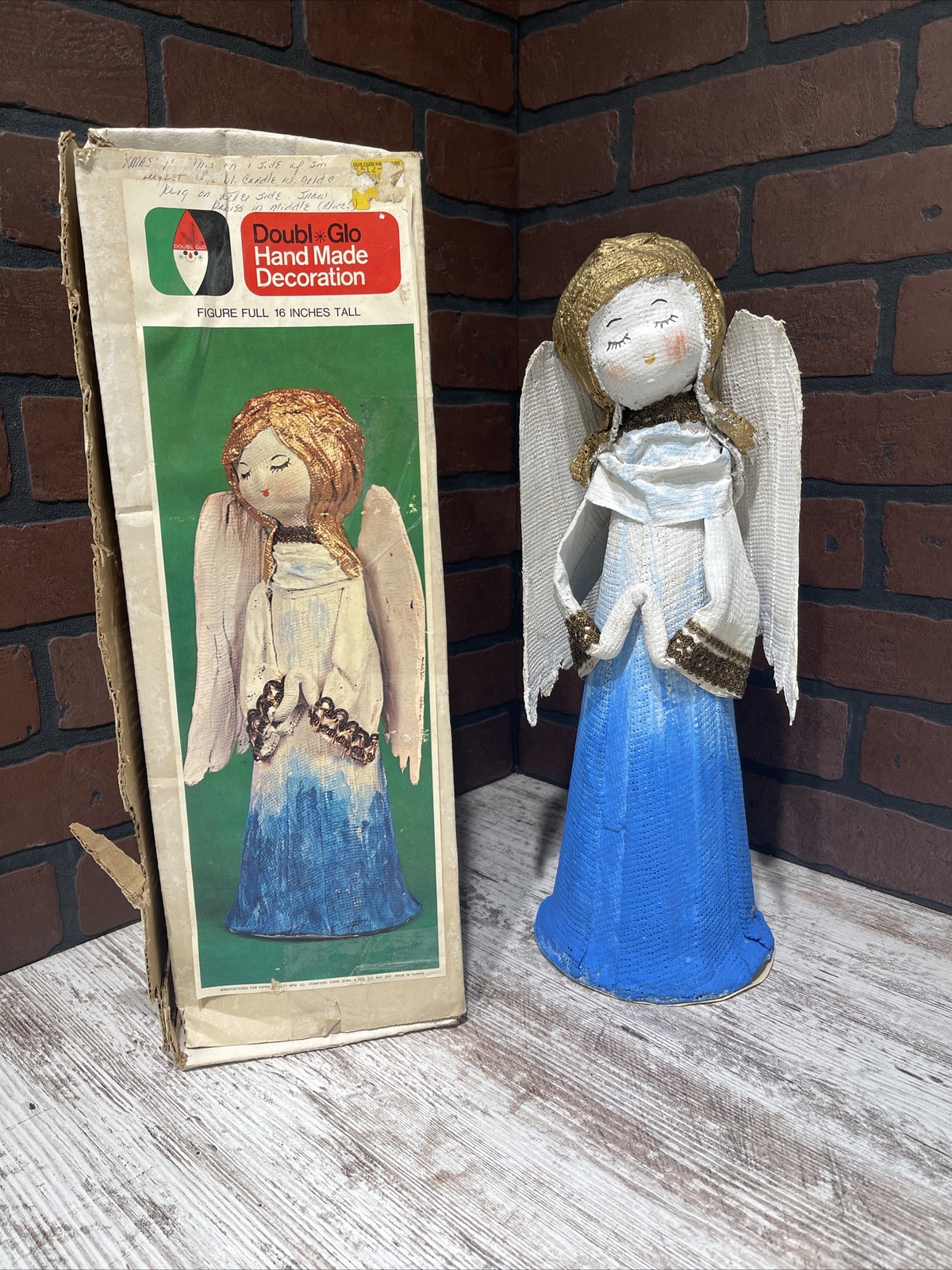 Vintage Paper Mache Christmas Angel 16" Doubl Glo Handpainted Hand Made
