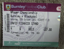 2012-13 Burnley v Blackpool - Championship  - Ticket Stub