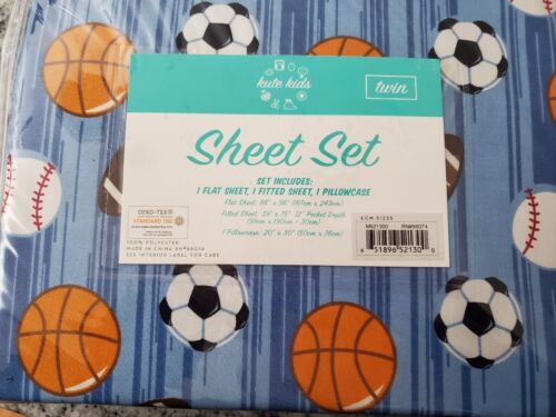 Basketball, Soccer, Baseball Sports Twin Size Sheet Set NWT