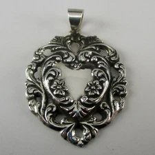 Sterling Silver LACY HEART Charm for Bracelet or Pendant VINTAGE NEW Log Cabin