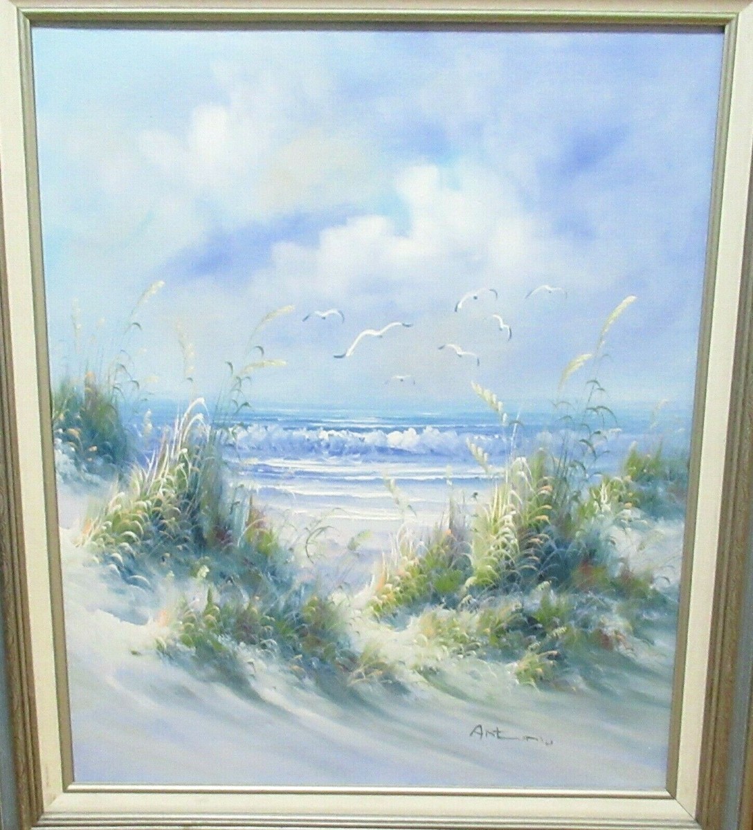 ANTONIO ORIGINAL OIL ON CANVAS MARSH WHITE SANDS SEASCAPE PAINTING
