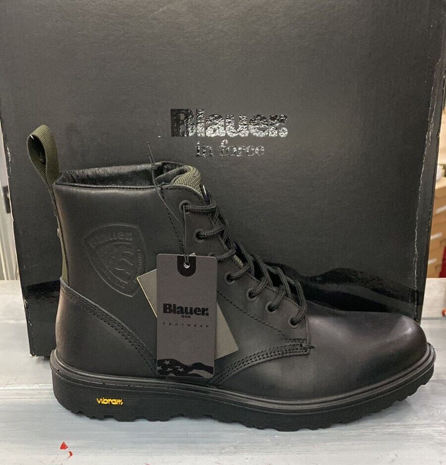 BLAUER Zapato Anfibio Hombre Negro De Cuero Talla EU 46 BLR4