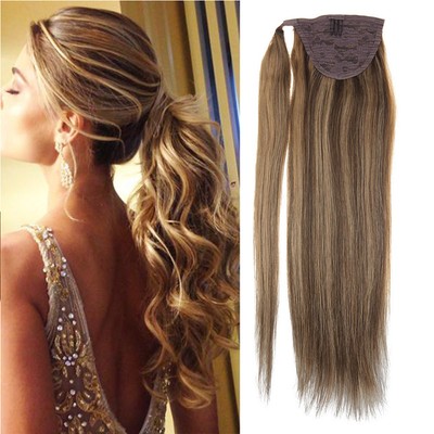 Sunny Ponytail Human Hair Extensions 80gr Dark Brown With Caramel