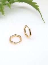 Plain Gold Hexagon Huggie Hoop Earrings Sterling Silver 925 12mm/9mm x1.5mm
