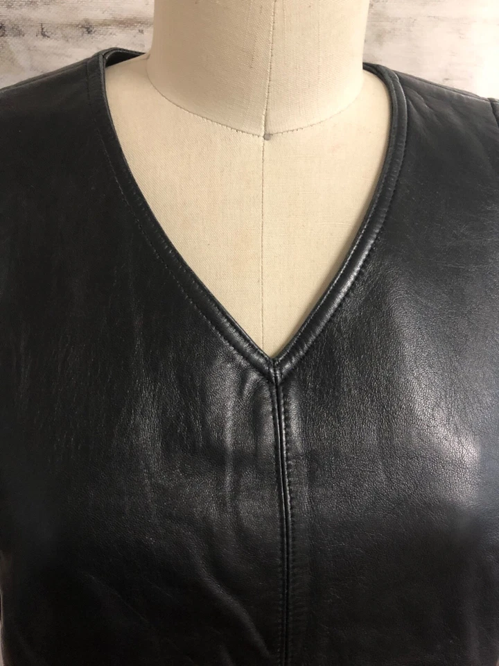 Vestido Vintage Preto Couro Real Tamanho S Shift Dress - Imagem 2 de 4