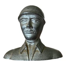 RARE Vintage Lead Jockey Bust Paperweight Racetrack Souvenir Horse Race Racing