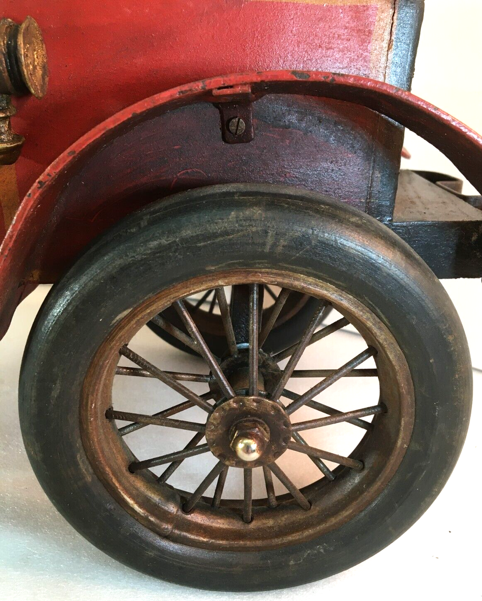 Antique 1930s Leonardo Luna Handmade Wood and Metal Toy Fire Truck