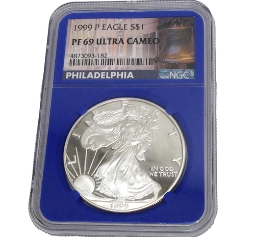 1999-P Proof American Silver Eagle NGC PF69 Ultra Cameo Blue Core Holder Label