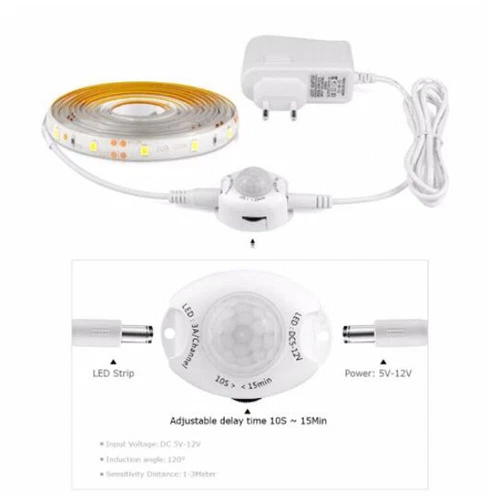LED Stripe mit PIR Bewegungsmelder 2835 Streifen Band Lichtband Netzteil 12V NEU - Bild 3 von 10