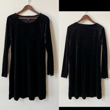 VTG Gap Black Velvet Knee Length Dress Medium Long Sleeve Whimsigoth Goth 90s
