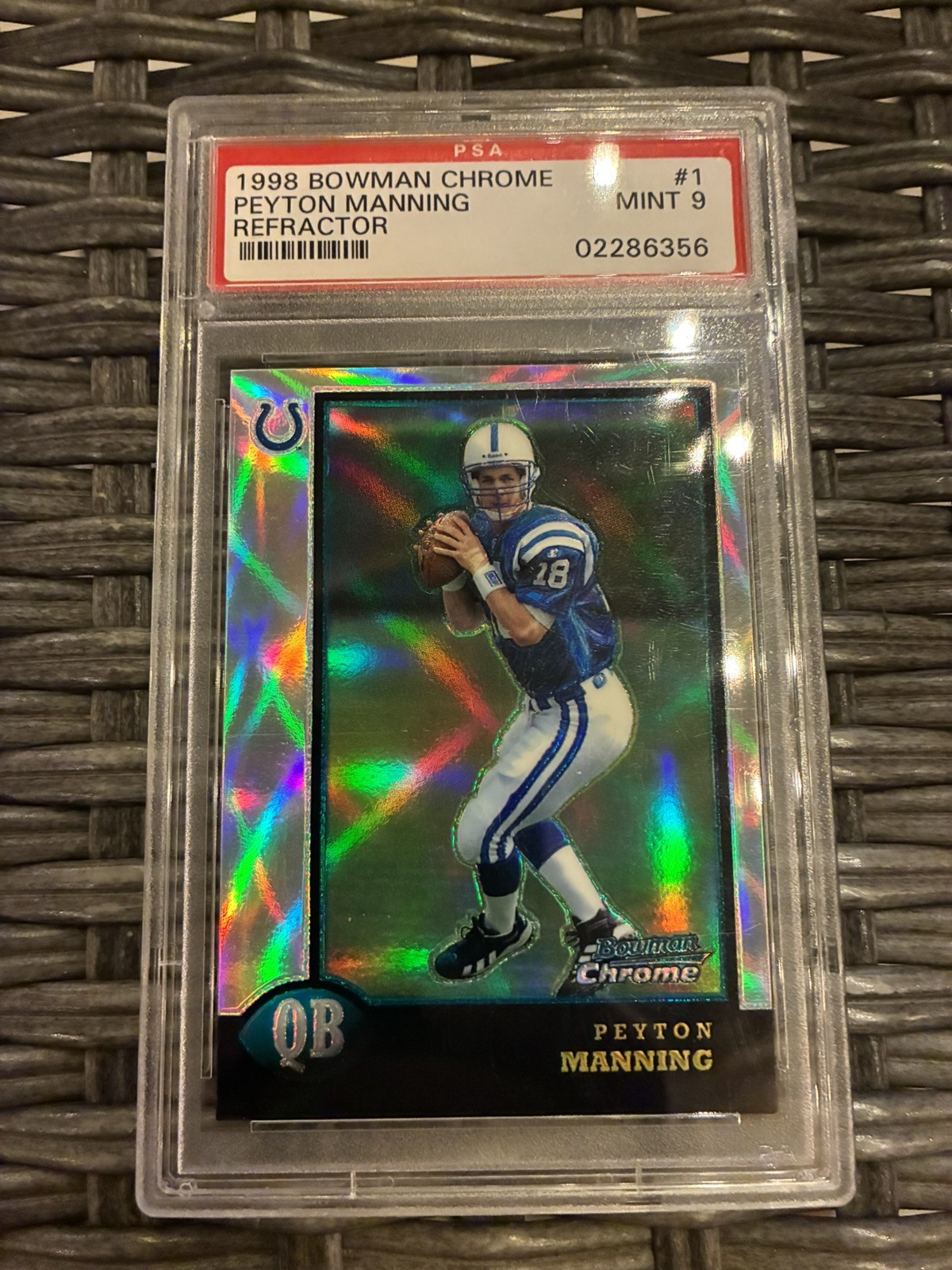 1998 Bowman Chrome Peyton Manning Refractor RC #1 PSA 9 MINT HOF Colts Football view 1