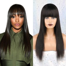 huarisi Silky Straight Hair Wig with Fringe None Lace Front Wig Brazilian Hair W