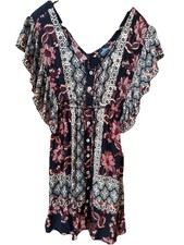 Angie Floral Print Women's Dress - Black Brown Orange size S Boho Short