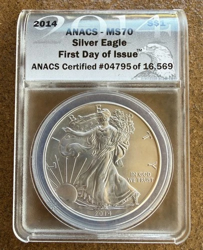 2014 Silver American Eagle ANACS MS 70 First Day of Issue