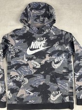 Nike Hoodie Boys Medium All Over Print Swoosh Graffiti Y2K blemishes see pics