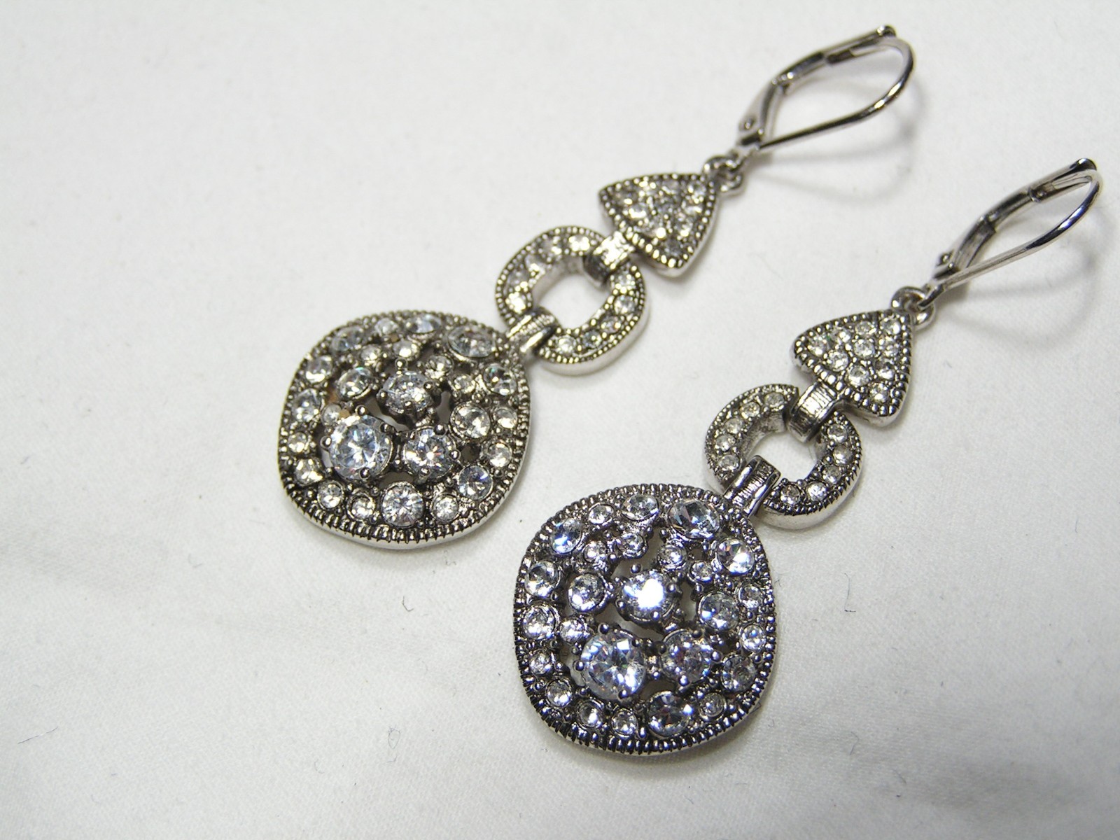 ...GIVENCHY...Silver Tone, Crystals Dangle Pierce… - image 10